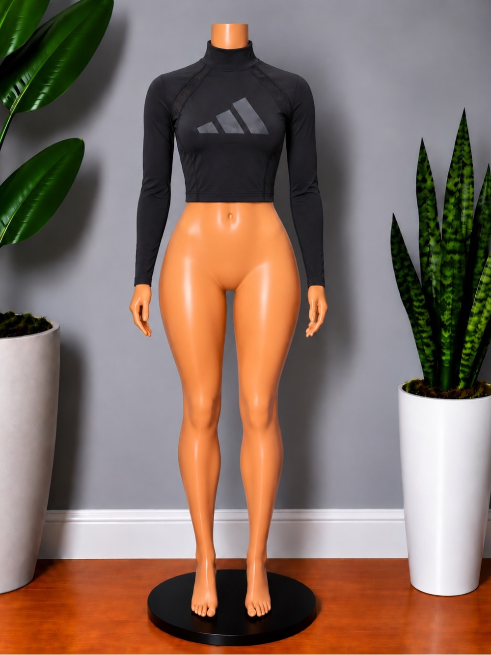 adidas Black Long-Sleeve Cropped Athletic Top